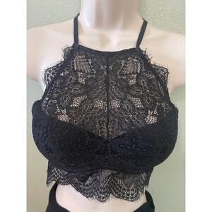 Victoria's Secret Black Push Up Wired Padded Lace HIGH NECK Bralette Small Used
